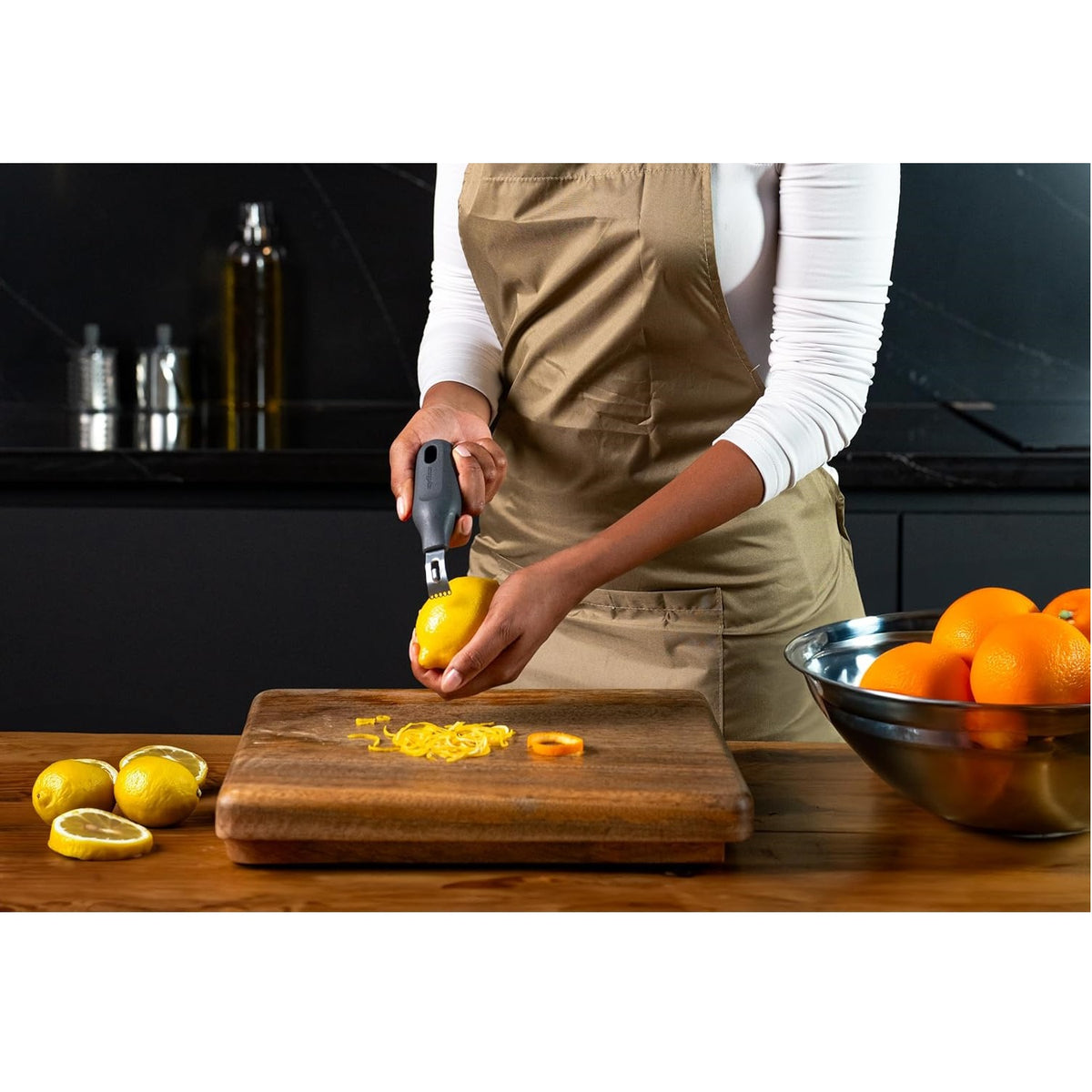 Zyliss 2 in 1 Zester Grey H134mm x W37mm x D28mm E980269 | Ideal for Creating Long-Thin Strips of Citrus Zest as Well as Thicker Garnish Strips | Eco Handle