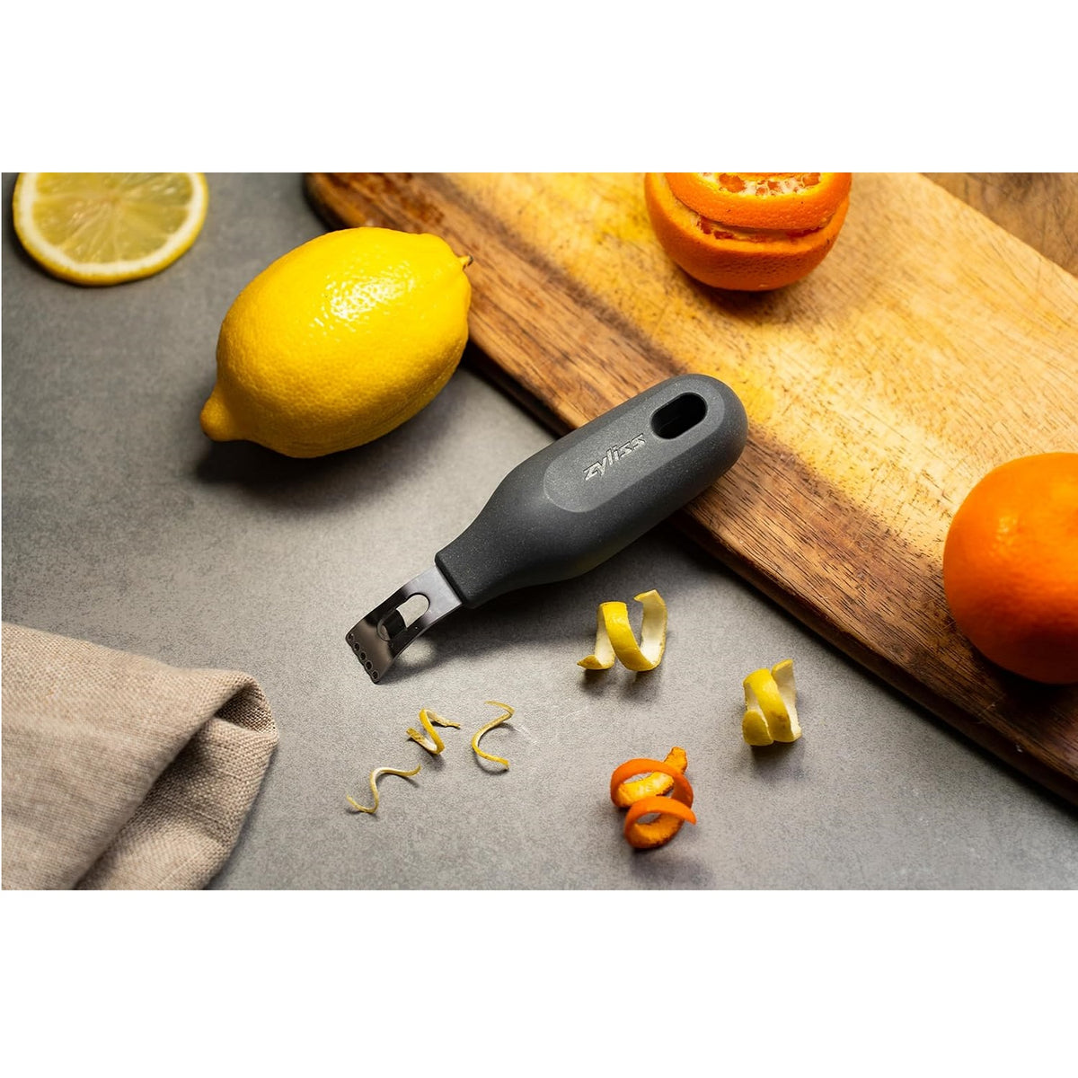 Zyliss 2 in 1 Zester Grey H134mm x W37mm x D28mm E980269 | Ideal for Creating Long-Thin Strips of Citrus Zest as Well as Thicker Garnish Strips | Eco Handle