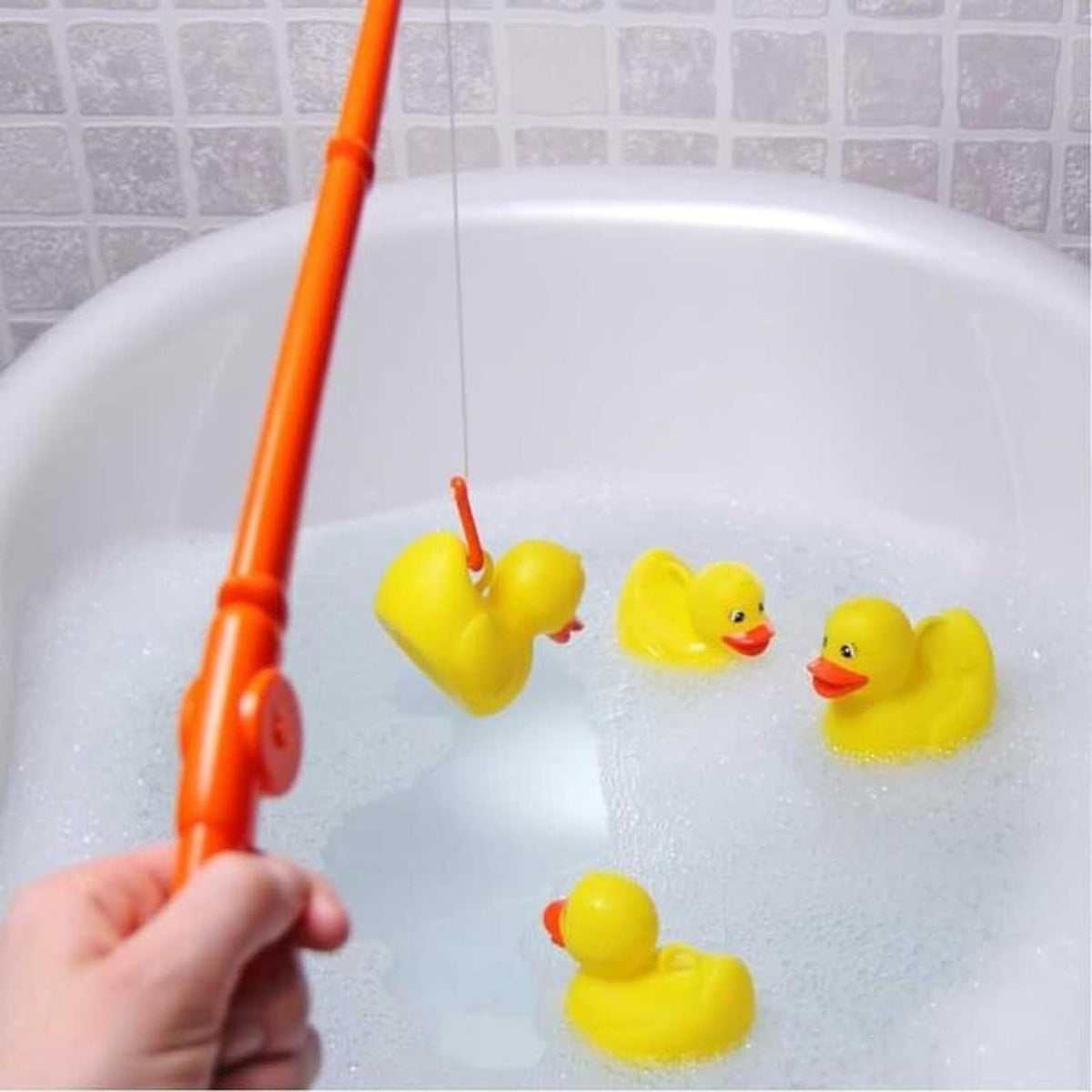 Kandytoys Bathtime Hook A Duck Game Assorted Colours Pack of 5 TY8234 | Fun Kids Bath Toy | Floating Ducks Fishing Game