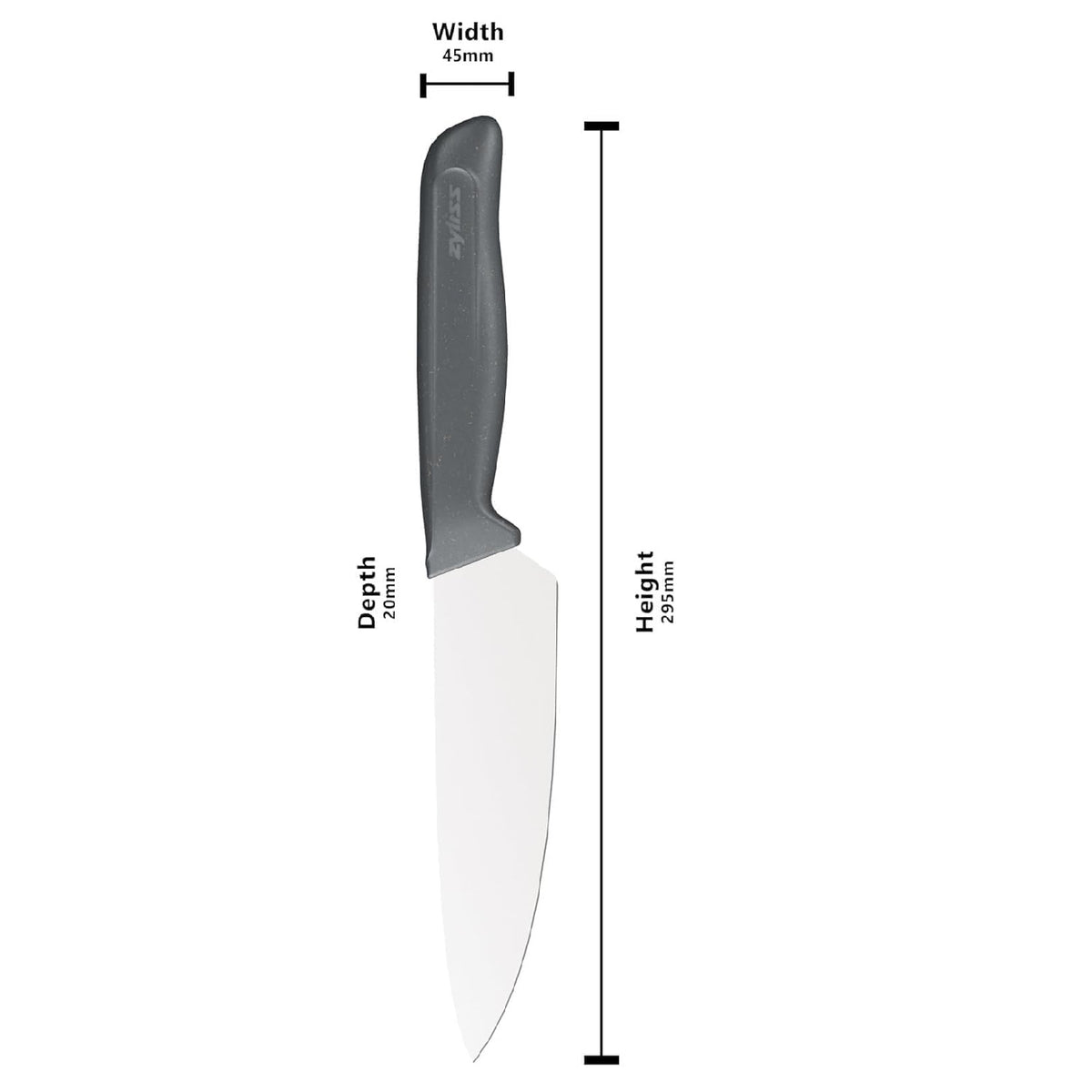 Zyliss Chef Knife Grey 150mm H295mm x W45mm x D20mm E920291 | Blade Guard | German Stainless Steel | Eco Handle