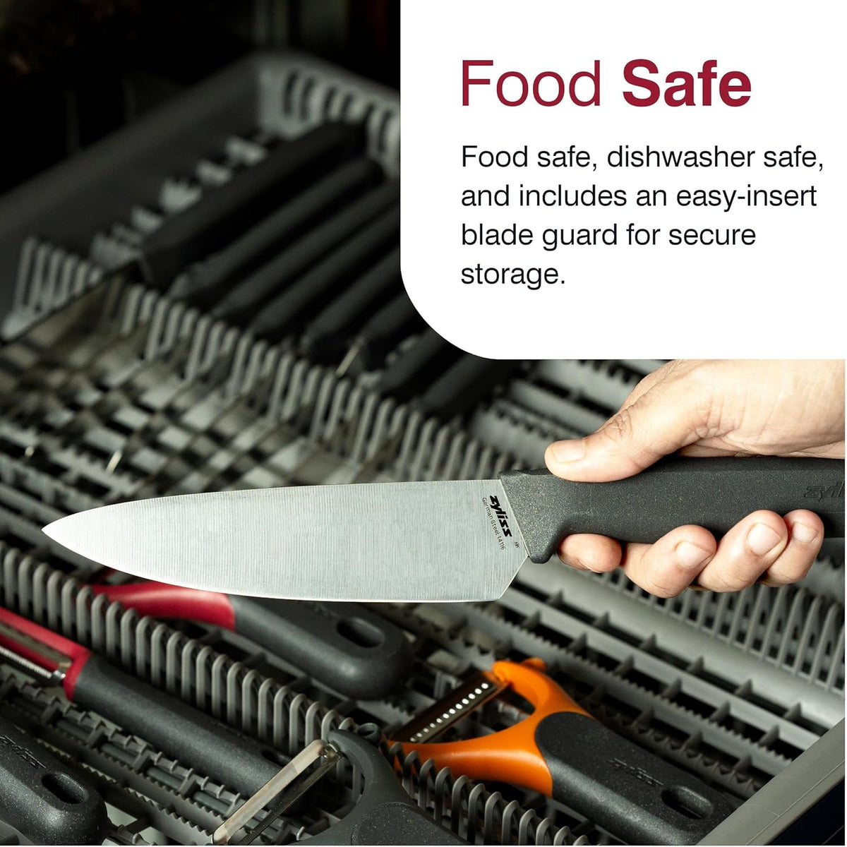 Zyliss Chef Knife Grey 150mm H295mm x W45mm x D20mm E920291 | Blade Guard | German Stainless Steel | Eco Handle
