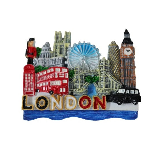London Landmark Resin Fridge Magnet Multicoloured MFM11 | UK Souvenir with Big Ben-London Eye and Red Bus
