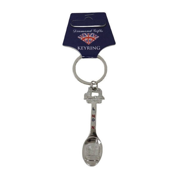 London Souvenir Metal Spoon Keyring Silver MKR30B | Embossed London Landmarks Design | Classic UK Travel Keepsake Gift
