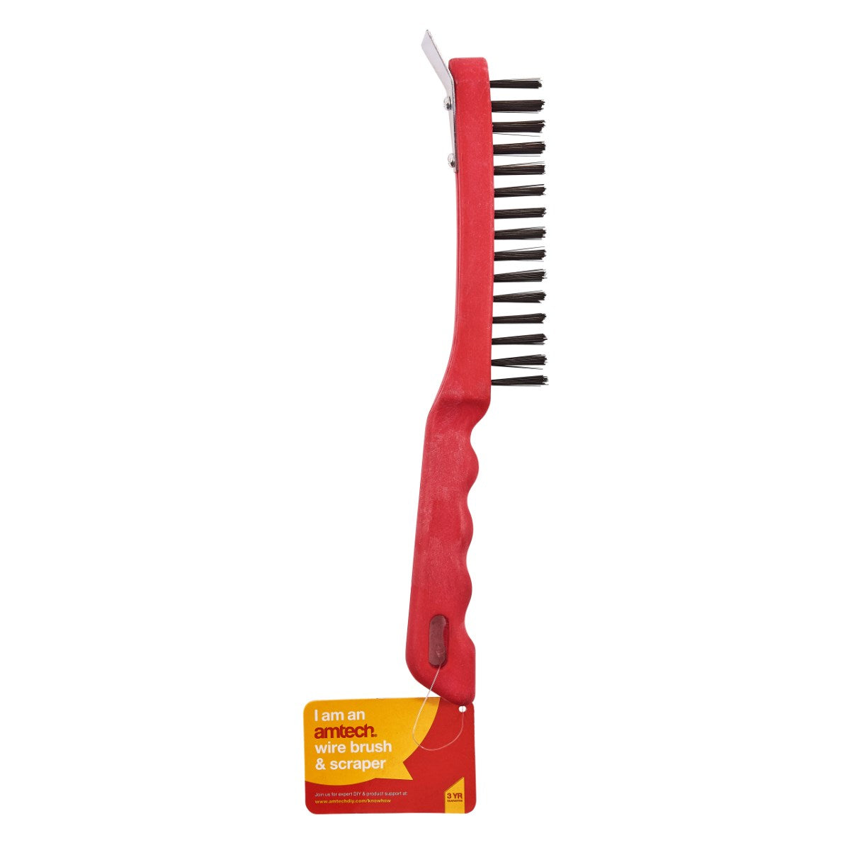 Amtech 4 Row Wire Brush and Scraper Red and Black 275mm S3675
