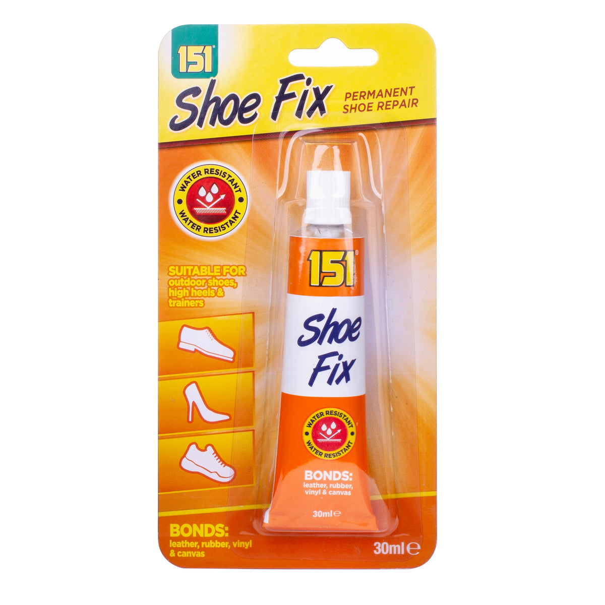 151 Shoe Fix Adhesive White 30ml 1511166 | Permanent Shoe Repair | Water Resistant | Bonds Leather - Rubber - Vinyl - Canvas | Suitable for Outdoor Shoes-High Heels and Trainers