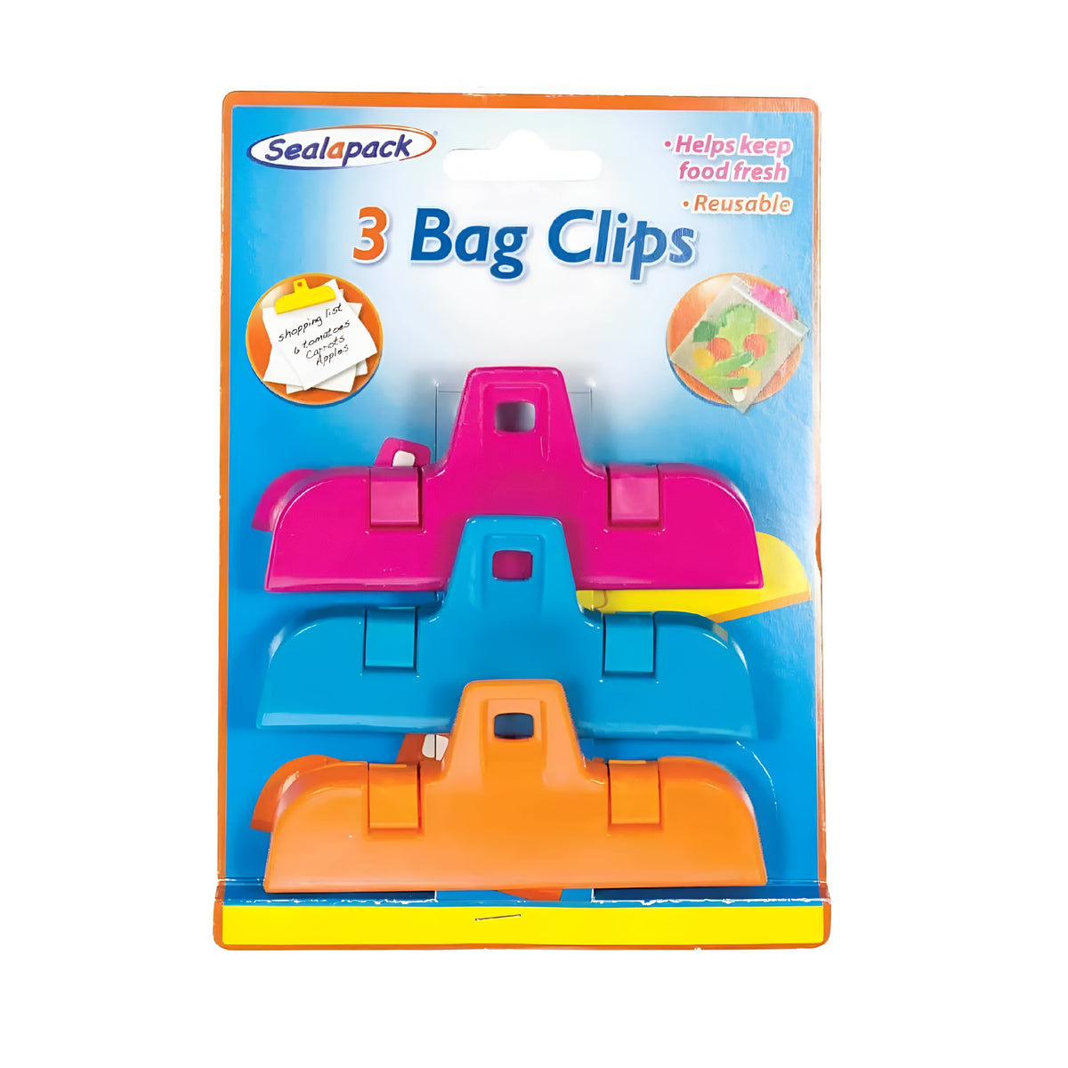 151 Sealapack Bag Clips Assorted Colours Pack of 3 SAP1069 | Helps Keep Food Fresh | Reusable