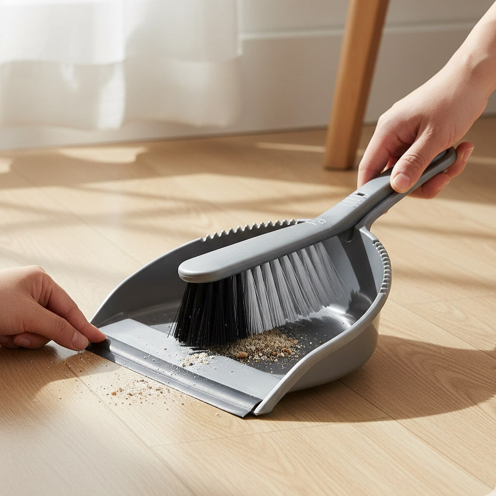 Addis Dustpan and Stiff Brush Set Metallic Silver 5cm 510405
