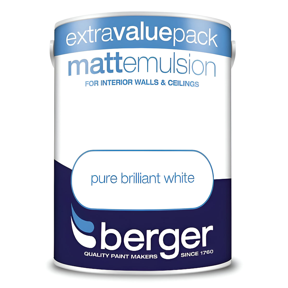 Berger Matt Emulsion Paint Pure Brilliant White 3Ltr 271319 | For Interior Walls and Ceilings