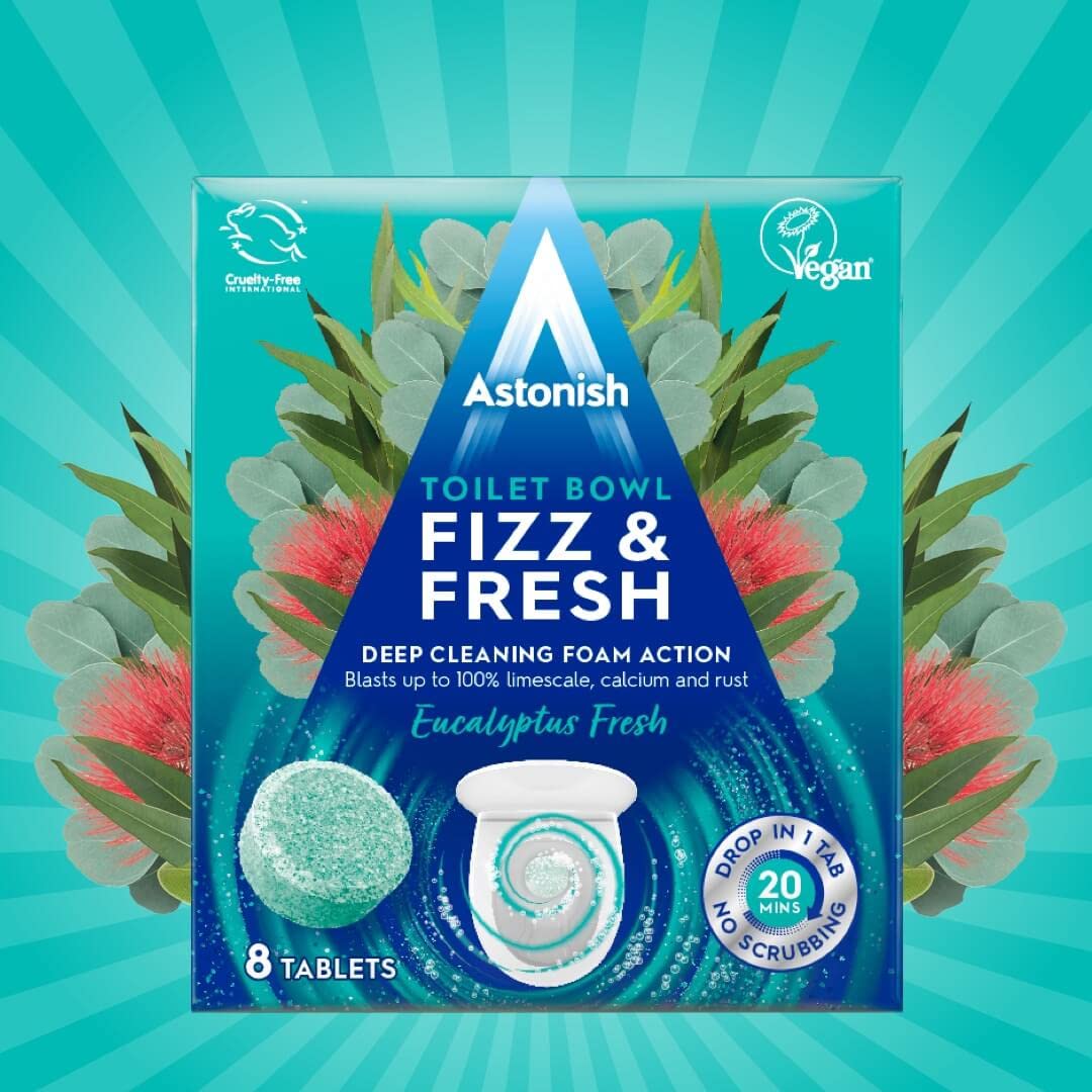 Astonish Fizz and Fresh Toilet Bowl Eucalyptus Fresh Tabs Green Pack of 8 2155B-2 | Deep Cleaning Foam Action | Blasts upto 100% Limescale - Calcium and Rust | No Scrubbing