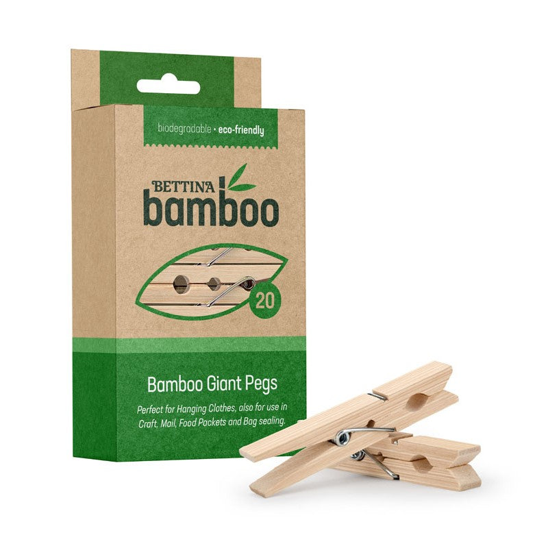 Bettina Bamboo Giant Pegs Natural 9cm x 1.5cm Pack of 20 04670 | Biodegradable | Eco - Friendly | Perfect for Hanging Clothes | Also for Use in Craft-Mail-Food Packets and Bag Sealing