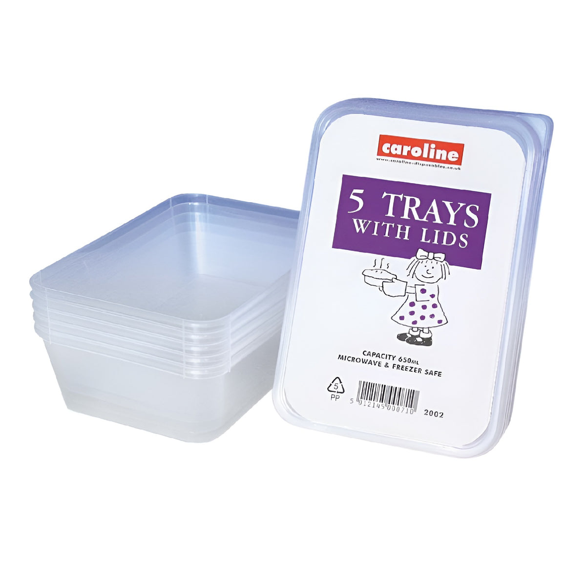 Caroline Rectangular Plastic Food Containers Trays With Lids Clear 650ml L17.5cm x W12cm x H5cm Pack of 5 2002 | Microwave and Freezer Safe