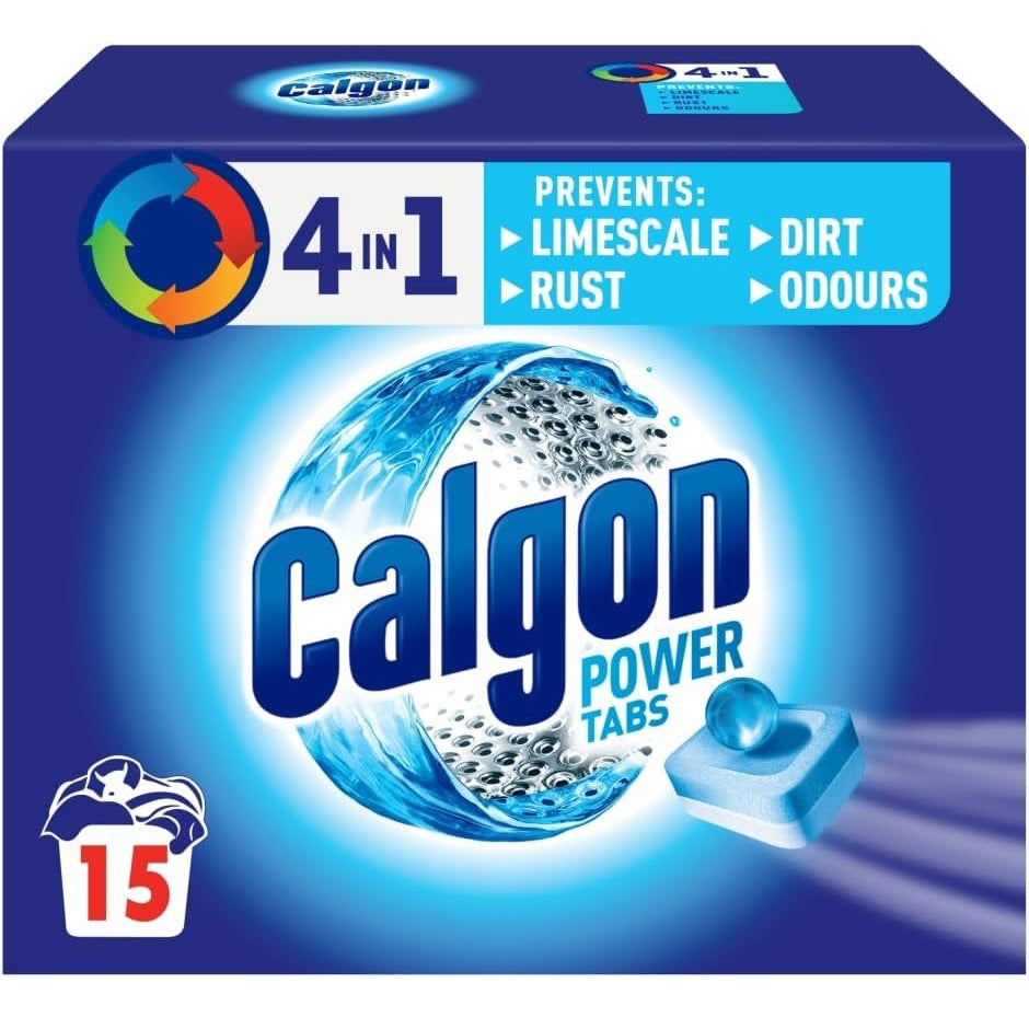 Calgon Power Tabs 4-in-1 Washing Machine Water Softener Assorted Colour Pack of 15 HOCAL015 | Prevents Limescale Dirt Rust and Odours