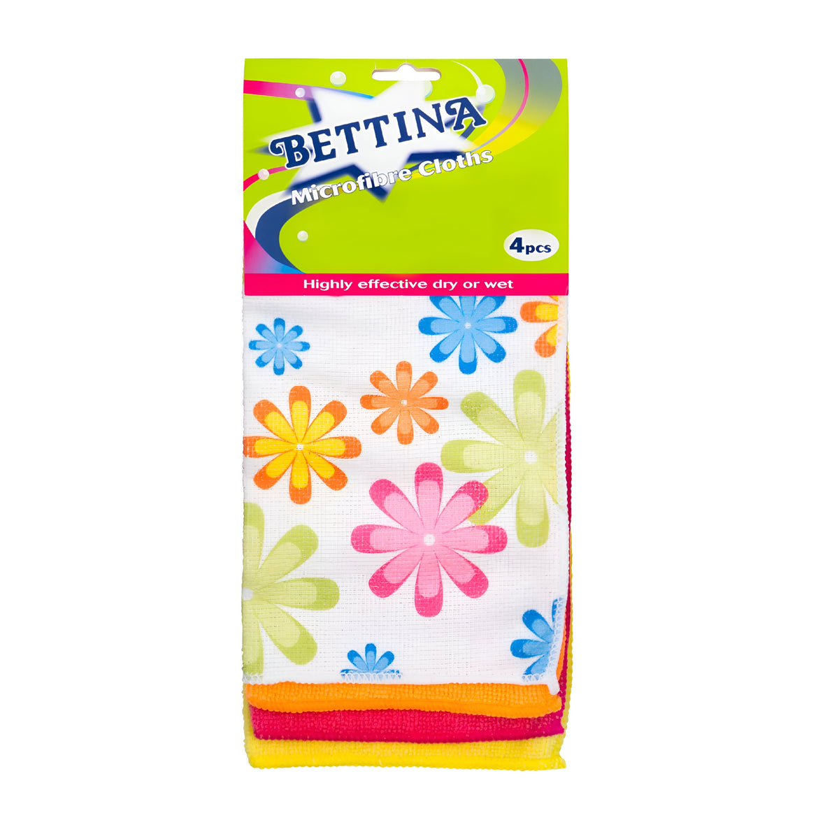 Bettina Microfibre Cloths Assorted Colours Pack of 4 B2034 | Highly Effective Dry or Wet