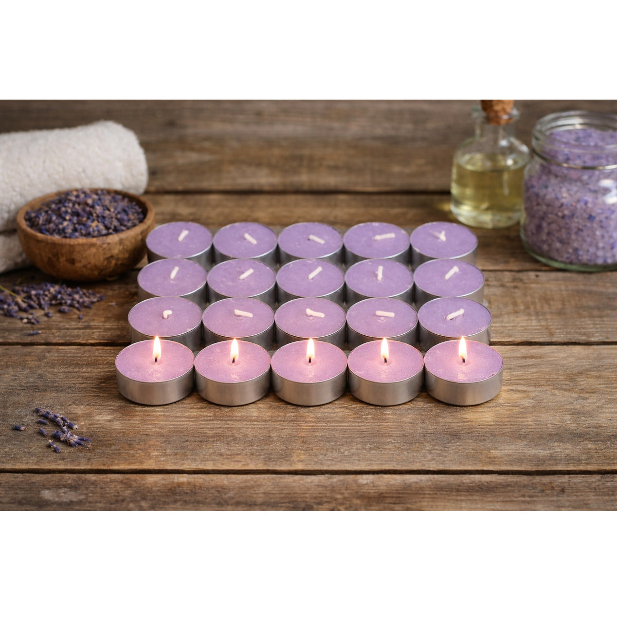Aladino Scented Tealight Candle Set Lavender Pack of 20 ALN201213 | 7 Hour Long Burn