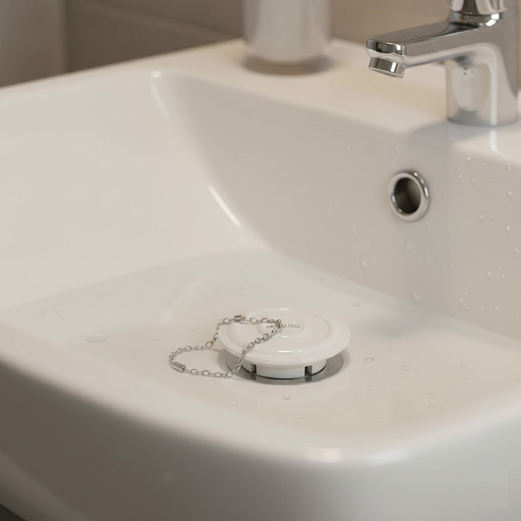 Apollo Sink and Bath Plug With Chrome Chain White Universal Size 9923