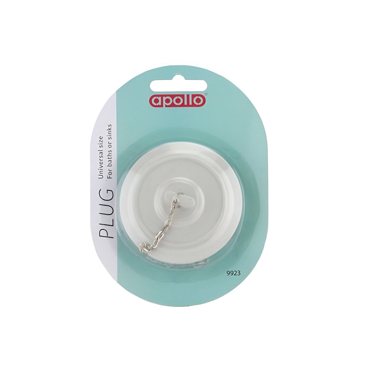 Apollo Sink and Bath Plug With Chrome Chain White Universal Size 9923