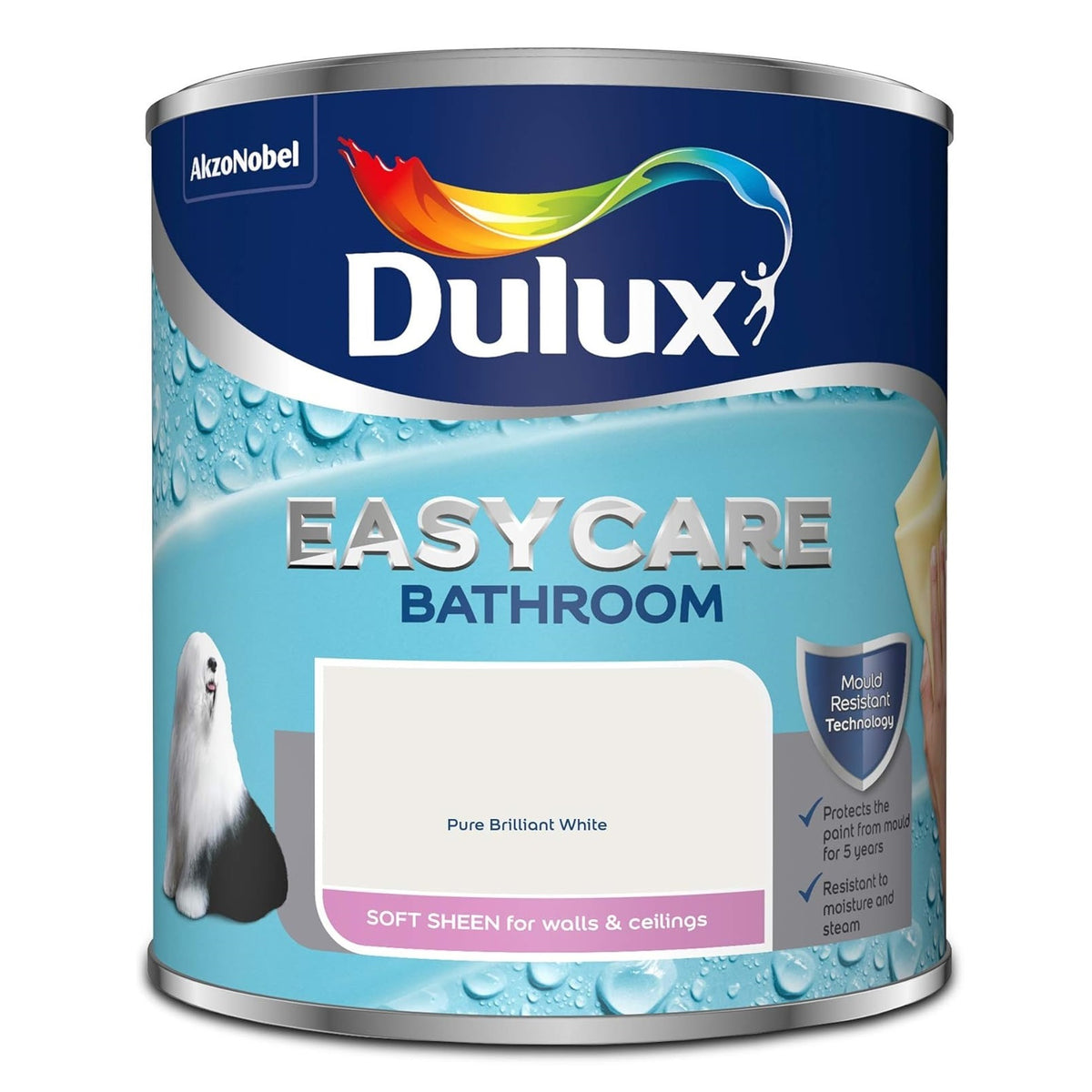 Dulux EasyCare Bathroom Paint Pure Brilliant White 1Ltr 5092174 | Soft Sheen for Walls and Ceilings | Mould Resistant - Steam Resistant