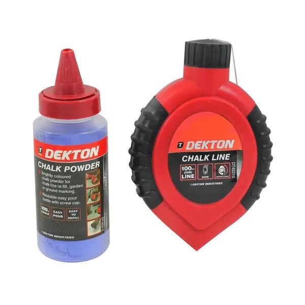 Dekton Chalk Line and Chalk Powder Set Red Pack of 2 DT45310 | 30Mtr Line | 100g Chalk