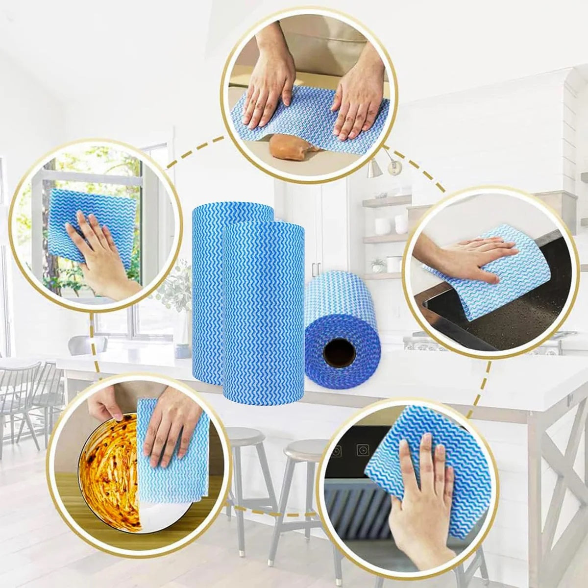151 Duzzit Multipurpose Cleaning Cloths On A Roll White and Blue 23cm x 38cm Pack of 25 | Strong and Absorbent Fibres | Soft Non-Scratch Household Cleaning Wipes