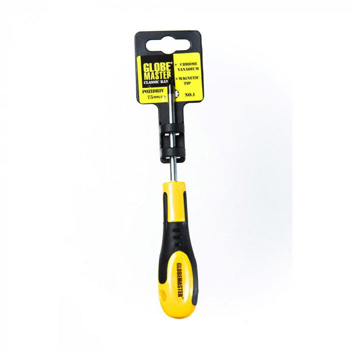 Globemaster Crosspoint Screwdriver Yellow and Black 3-Inch 6021 | Chrome Vanadium Steel | Magnetic Head | Soft Face Insert | Rust Resistant Finish