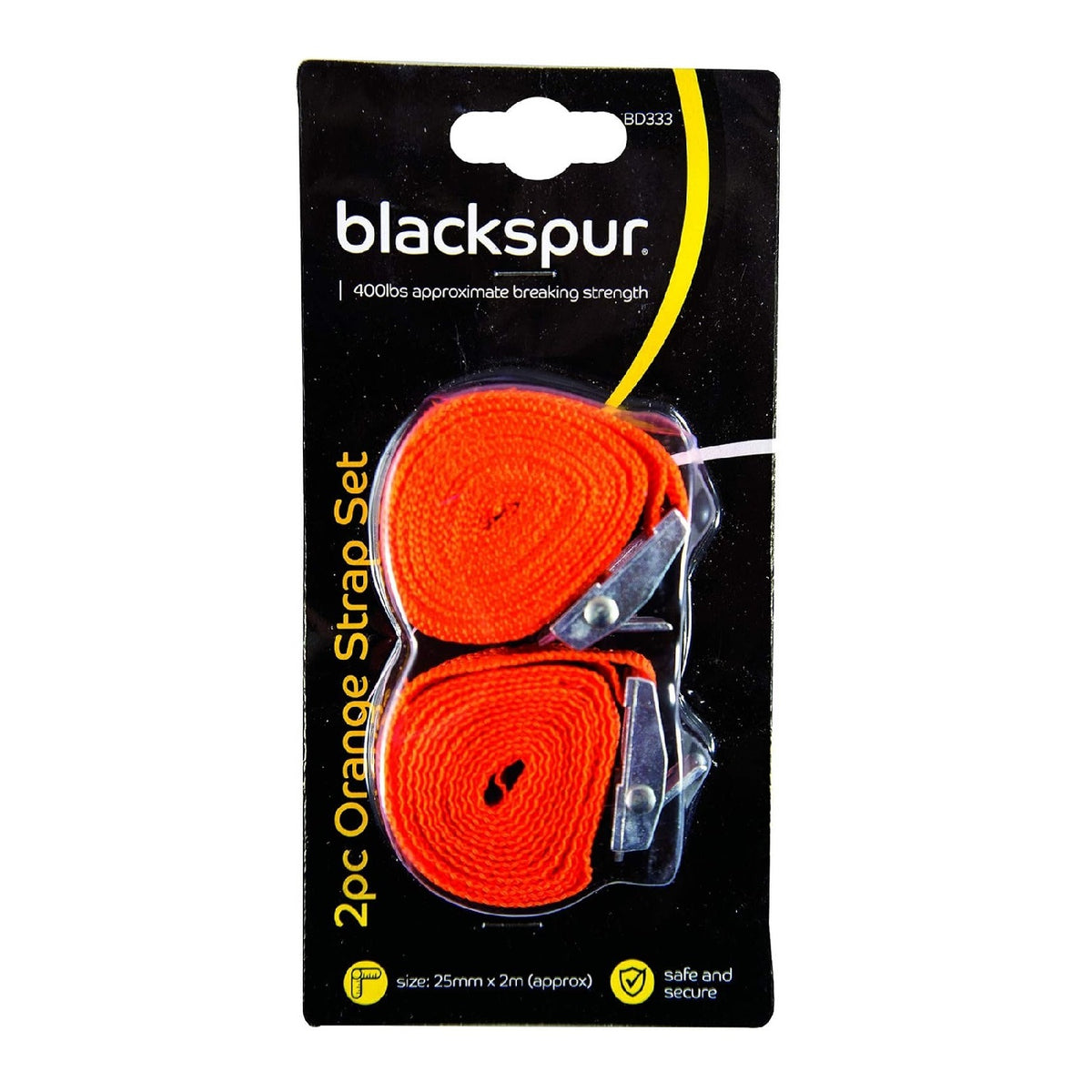 Blackspur Ratchet Strap Set Orange 25mm x 2Mtr Pack of 2 BD333 | Heavy Duty | 400lbs Breaking Strength