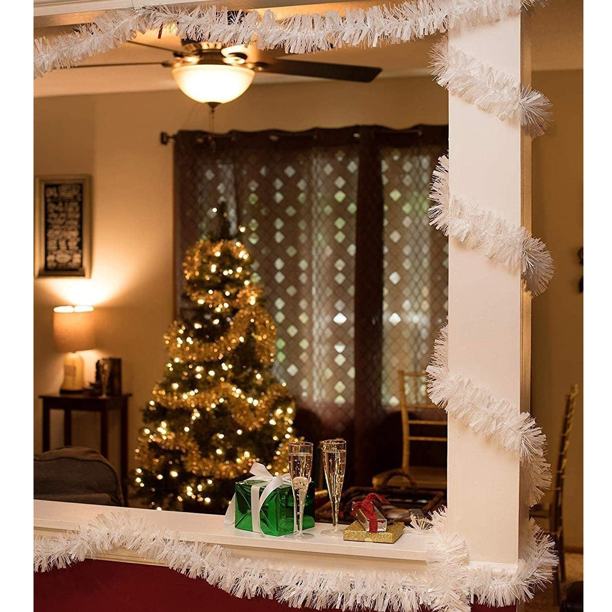 JL Supplies Christmas Tinsel Garland White 2Mtr 7646WHITE | Holiday Decoration | For Tree-Stair-Railing and Home Decor