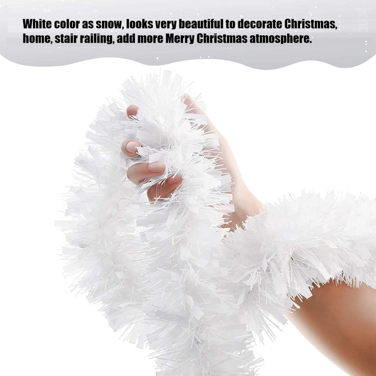JL Supplies Christmas Tinsel Garland White 2Mtr 7646WHITE | Holiday Decoration | For Tree-Stair-Railing and Home Decor