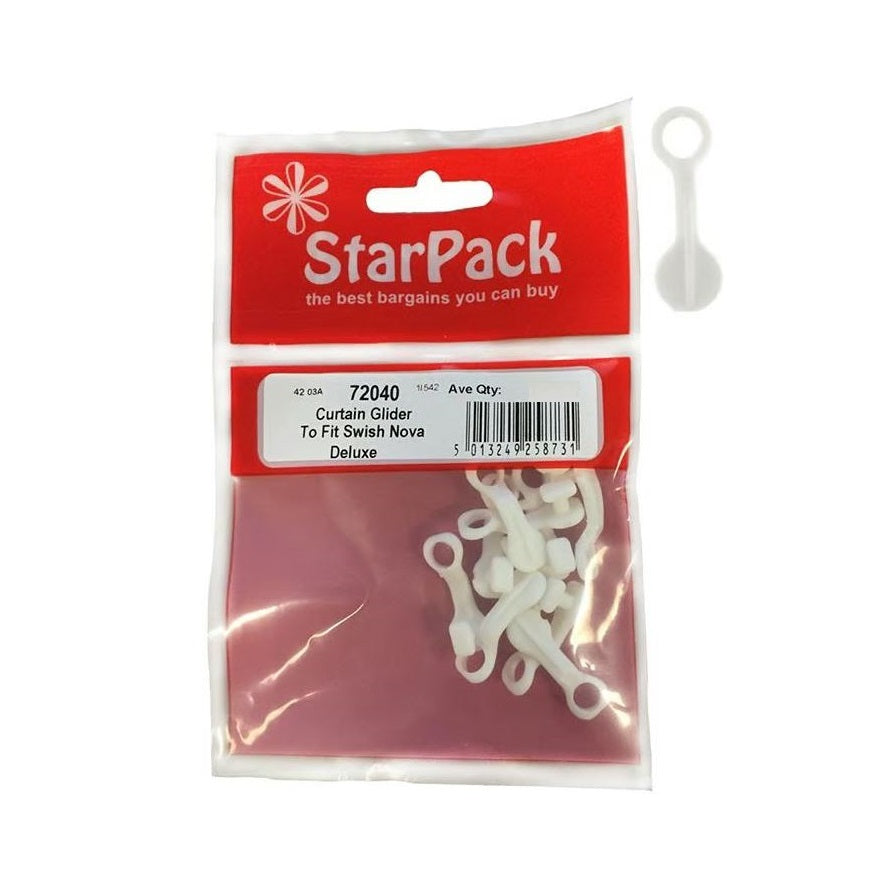 StarPack Curtain Gliders White Pack of 8 72040 | Hooks for Swish Nova Deluxe Tracks