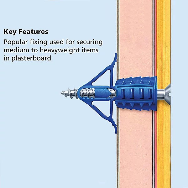 Plasplugs Plasterboard-Heavy Duty Fixings Blue 10mm x 36mm Pack of 10 HCF110 | For Hollow Wall Use