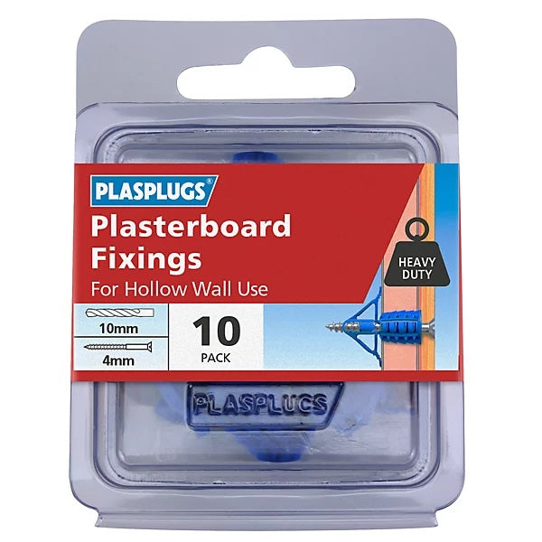 Plasplugs Plasterboard-Heavy Duty Fixings Blue 10mm x 36mm Pack of 10 HCF110 | For Hollow Wall Use