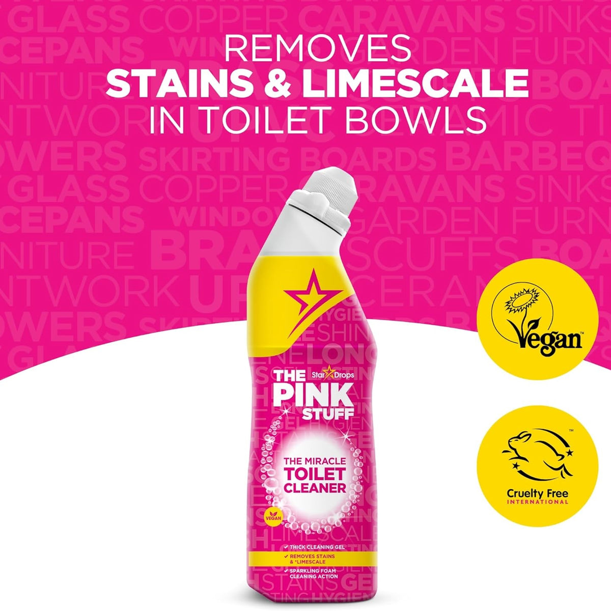 Star Drops The Pink Stuff Miracle Toilet Cleaner Multicoloured 750ml HOSTA012A | Removes Stains and Limescale | Thick Cleaning Gel | Sparkling Clean | Efective Foaming Formula