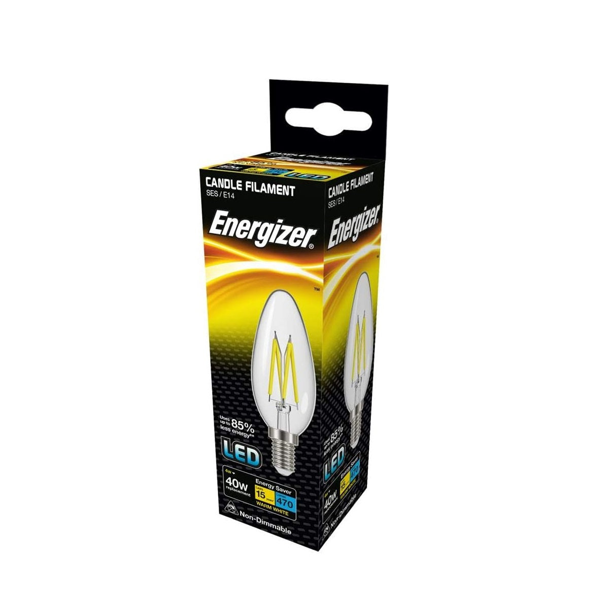 Energizer SES E14 LED Candle Filament Bulb Clear S12869 | 40W Equivalent | 470 Lumens | Warm White | Non-Dimmable