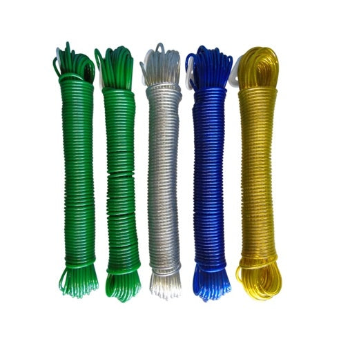 Holm Plastic Coated Clothes Line Assorted Colours 25Mtr Pack of 1 RDPLS25 | Strong and Weather Resistant | For Indoor and Outdoor Use