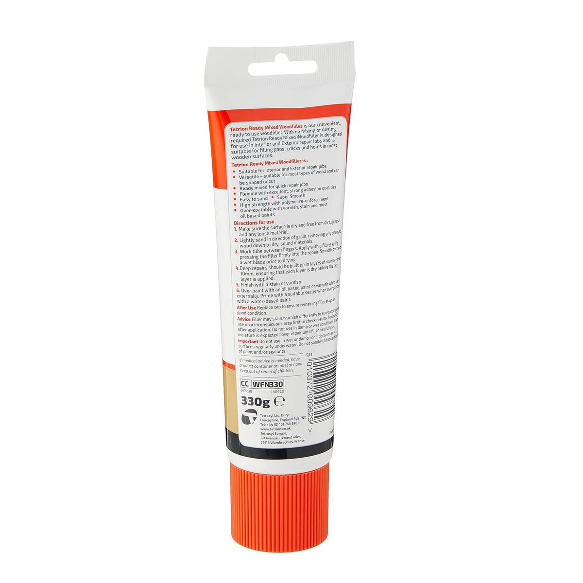 Tetrion Flexible Ready Mixed Woodfil Natural 330g WFN330 | Quick Dry | Sandable | Drillable | Carveable | Waterproof
