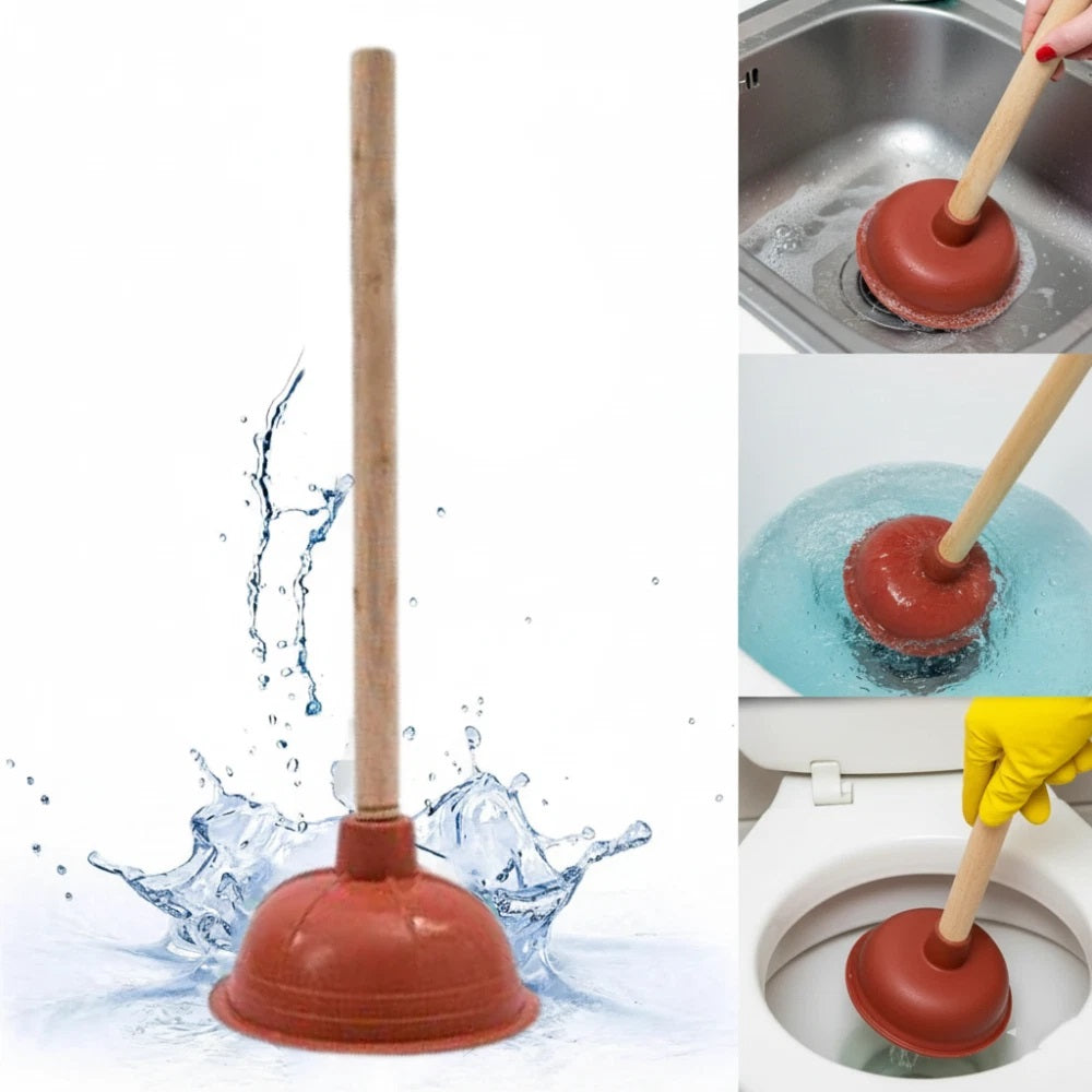 Adorn Medium Heavy Duty Toilet Plunger with Detachable Wooden Handle Brown AG031 | High Suction Rubber Cup | Drain-Basin and Sink Unblocker