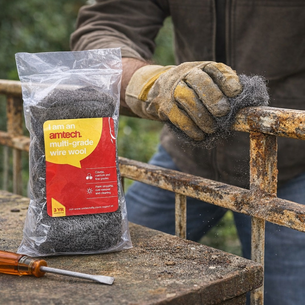 Amtech Multi-Grade Wire Wool Silver S3530 | Medium and Fine Grades Course | Paint Stripping-Rust Removal and Cleaning