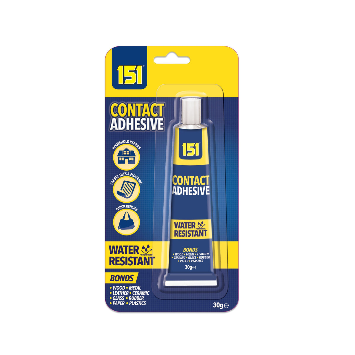 151 Contact Adhesive Tube Clear 30g | Water Resistant | Household Repairs | Carpet Tiles and Flooring | Quick Repairs | Bonds Wood-Metal-Leather-Ceramic-Glass-Rubber-Paper-Plastics
