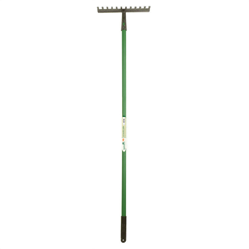 Kingfisher Long Handle 12 Tooth Garden Rake Green CS540 | Durable Carbon Steel Head | For Soil-Borders and Garden Beds