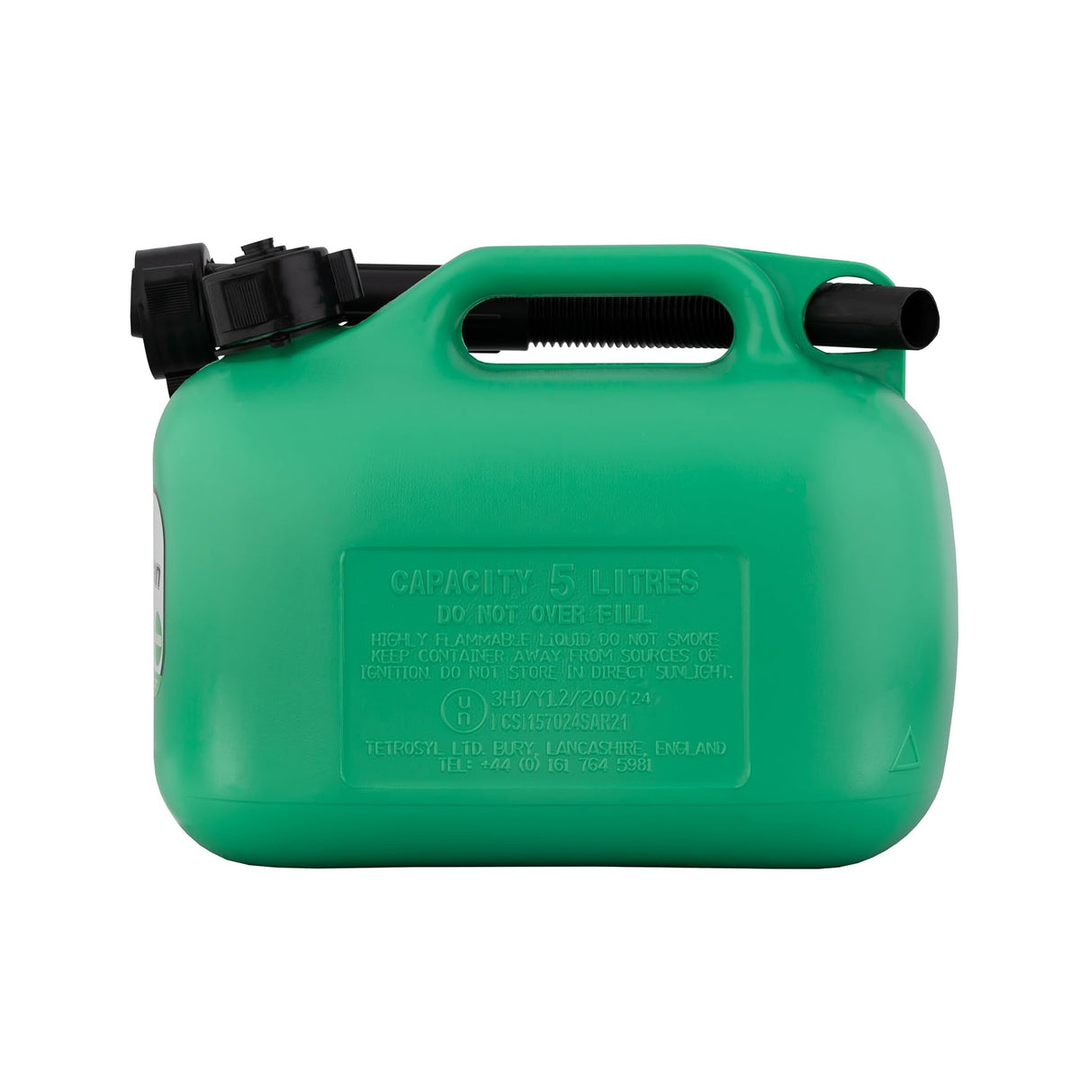 CarPlan Plastic Unleaded Petrol Can Green 5Ltr TPH005 | A Flexible Pouring Spout | Colour-Coded Green for Unleaded Fuel