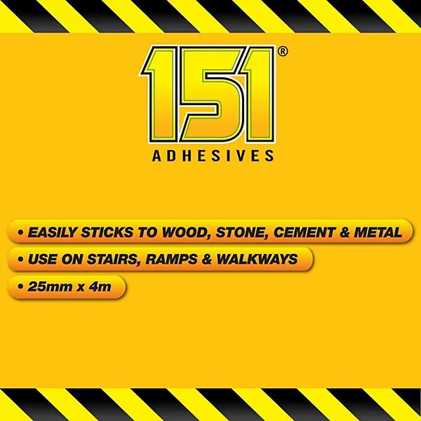 151 Anti-Slip Grip Tape Black 25mm x 4Mtr TT1029 | Use on Stairs and Ramps | Ideal for Wood-Stone-Cement and Metal