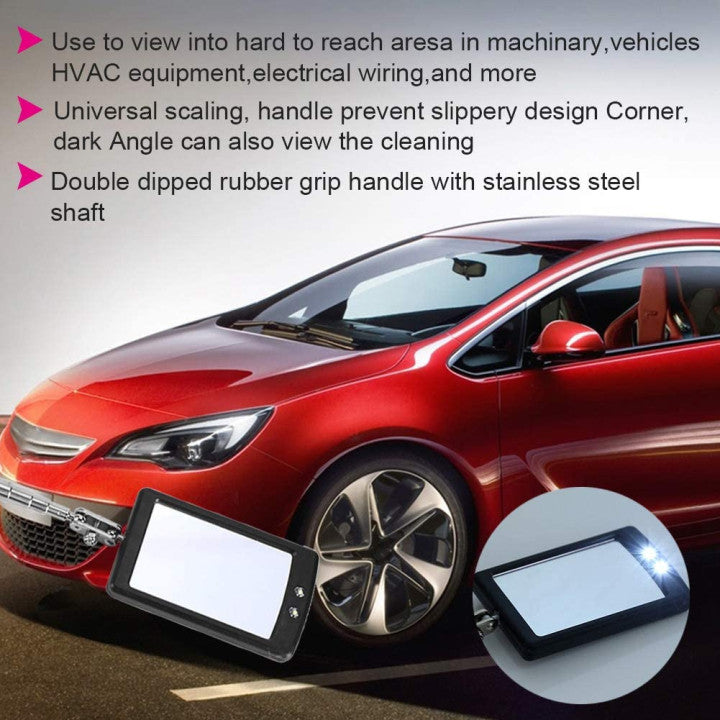 Rolson 2-LED Telescopic Inspection Mirror Black and Red 60515 | Positioned to Any Angle | Extends from 290mm to 870mm