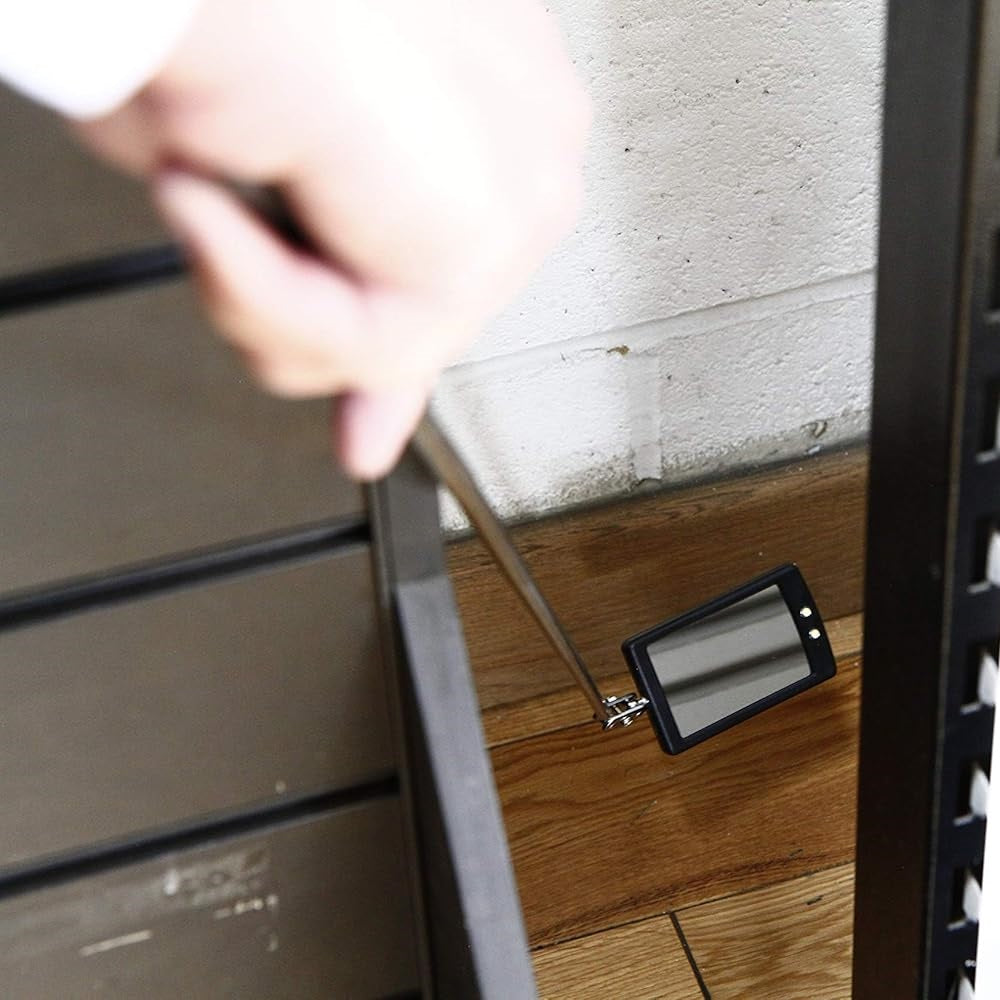Rolson 2-LED Telescopic Inspection Mirror Black and Red 60515 | Positioned to Any Angle | Extends from 290mm to 870mm