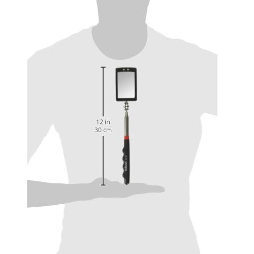 Rolson 2-LED Telescopic Inspection Mirror Black and Red 60515 | Positioned to Any Angle | Extends from 290mm to 870mm