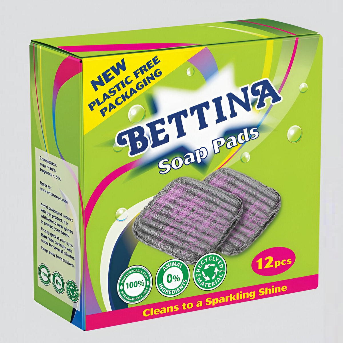 Bettina Soap Pads Silver and Pink Pack of 12 B140 | Cleans to a Sparkling Shine | 100 Percent Biodegradable | Zero Percent Animal Ingredients | Recycled Material