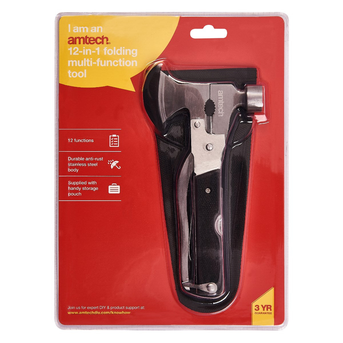 Amtech 12 in 1 Axe Head Multi-Function Tool Metallic Silver R2470 | Durable | Anti-Rust | Stainless Steel Body | Supplied with Handy Storage Pouch