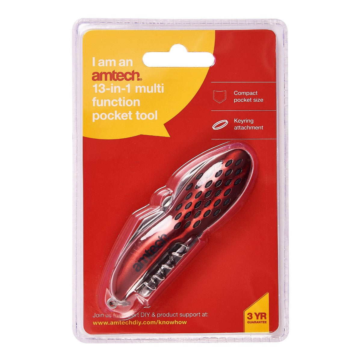 Amtech 13 in 1 Multi Function Pocket Tool Red and Silver R2450 | Compact Pocket Size | Keyring Attachment