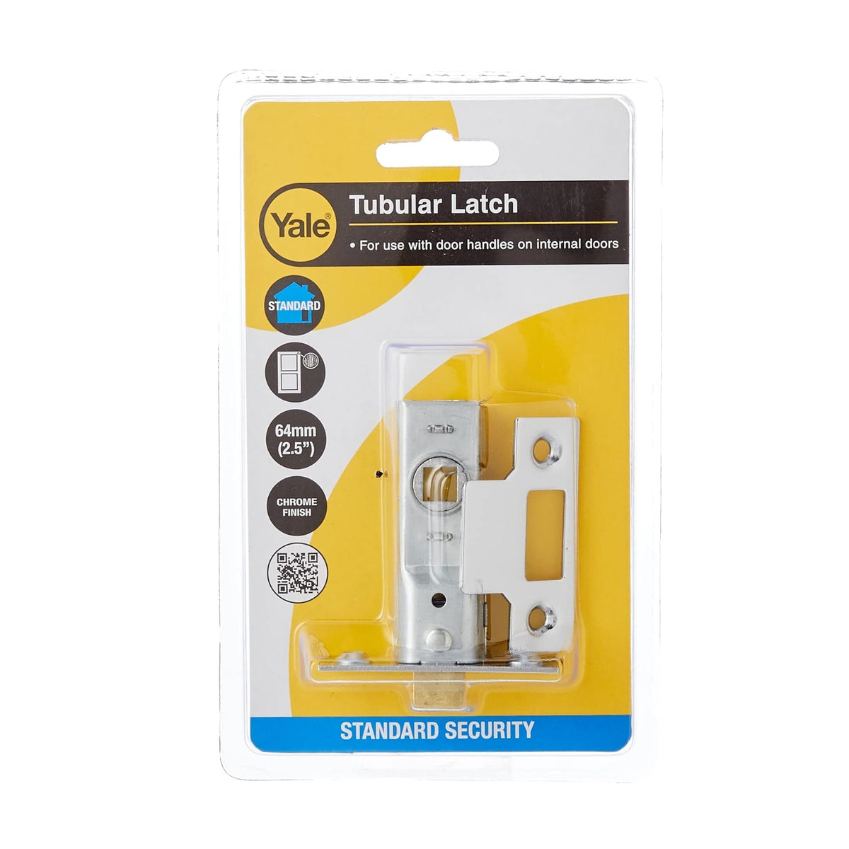 Yale Tubular Door Latch Chrome 64mm P-M888-BZ-64 | Standard Security | Internal Door Handle Latch with Strike Plate