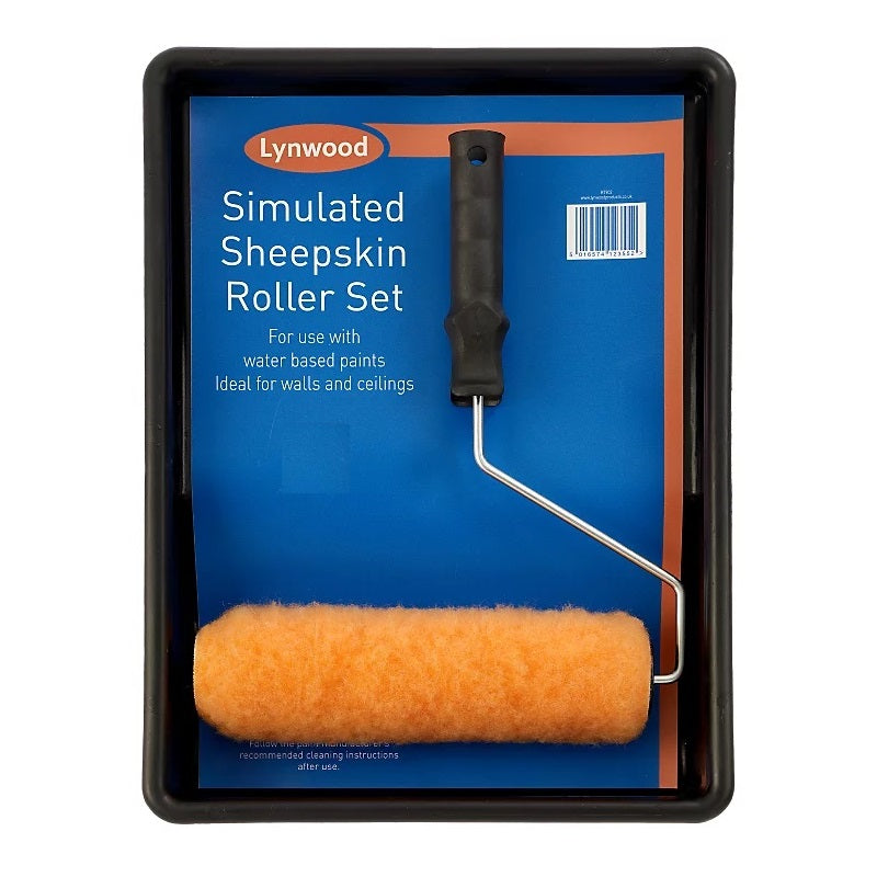 Lynwood Simulated Sheepskin Paint Roller Set with Tray Black and Orange 7-Inch RT702 | Ideal for Water Based Paints-Walls and Ceilings