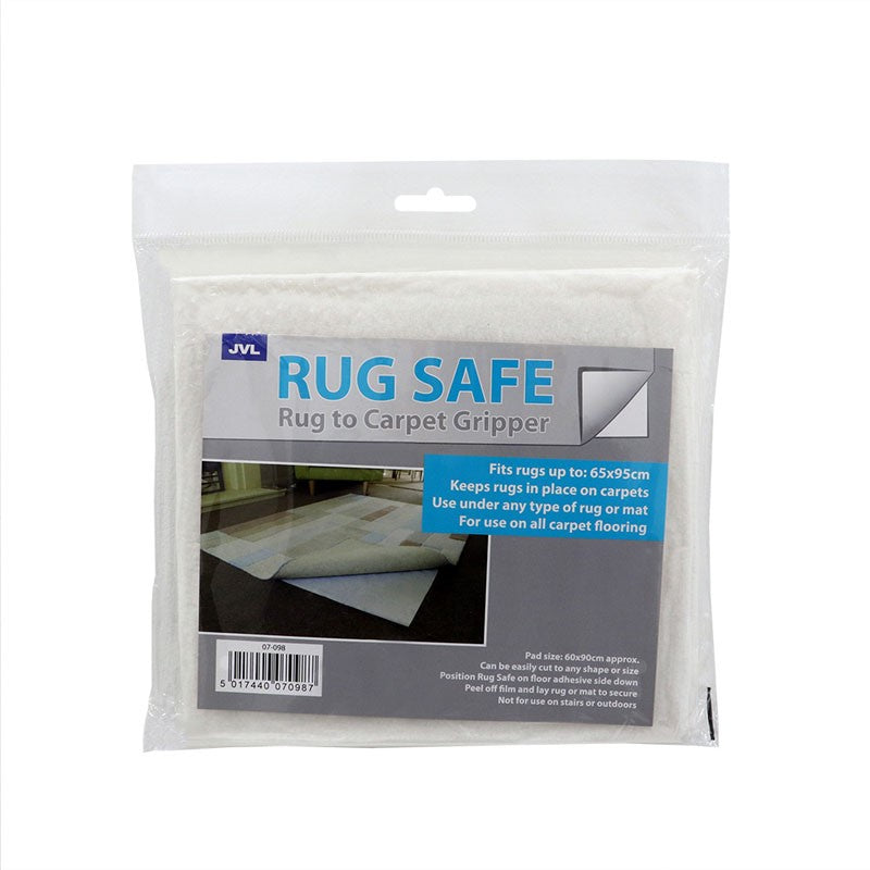 JVL Rug Safe Rug to Carpet Gripper Pad White 65cm x 95cm 07-098 | Non-Slip Rug Underlay | Prevents Movement and Curling | For Carpet Flooring | Trim to Fit