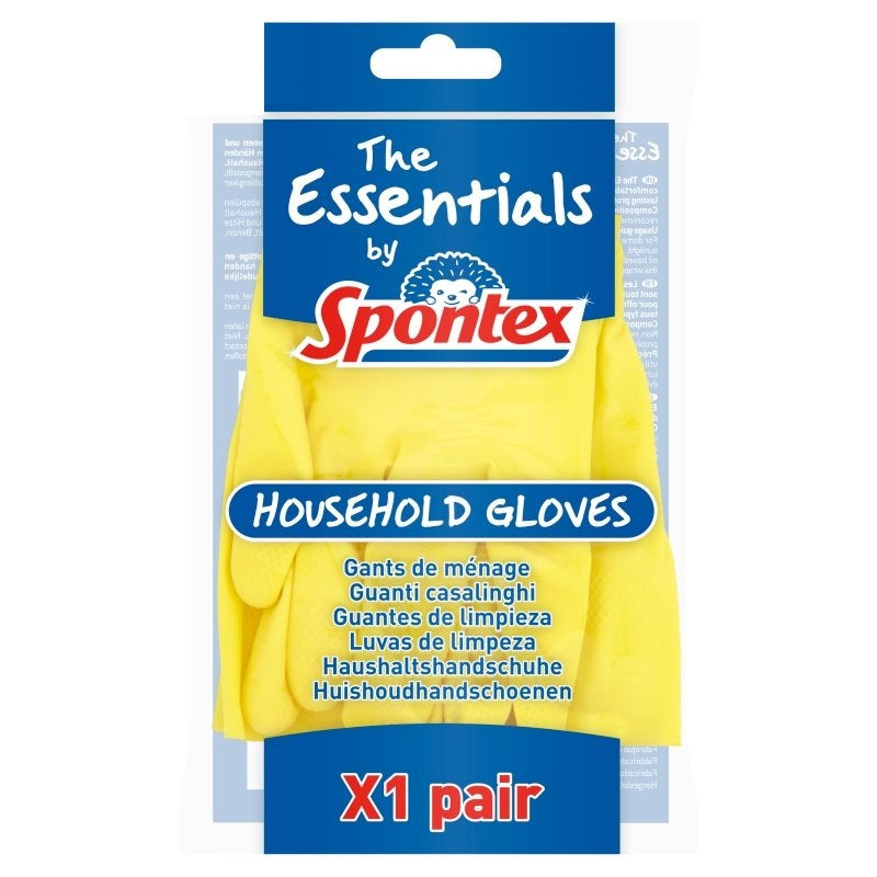 Spontex Essentials Household Gloves Yellow Pack of 2 12136767 | Durable Cleaning Gloves | Reusable Latex Gloves
